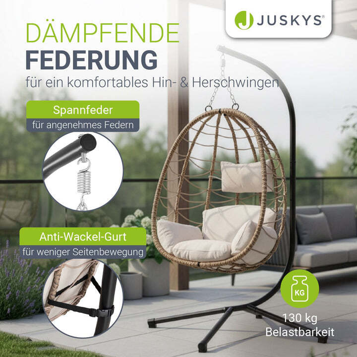 Korbhängesessel Aria Hängesessel Relaxsessel mit Gestell Kissen Aufhängung Beige - 4260565526995