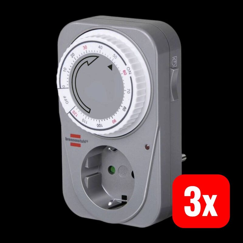 Brennenstuhl Steckdosen-Timer analog Tagesprogramm 120min 3680W IP20 grau - 4007123566068
