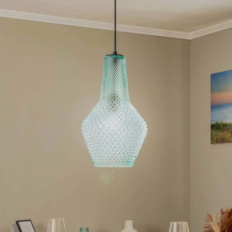 Lindby Pendant Light Drakar, 1-bulb, Light Blue, Glass, Ø 25 Cm - 4251911778168