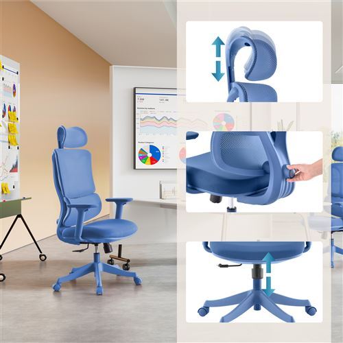 MyBuero Ergomy Colore Bürostuhl Blau 3D Netzstoff ergonomisch 120kg max - 4064323108245