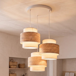 B-Ware DUOLLA Hängelampe Hängeleuchte Space 3-flg LED Pendellampe Textil ecru/beige