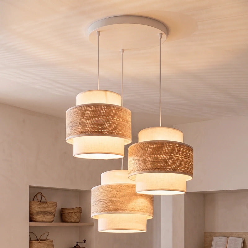 DUOLLA Hängelampe Hängeleuchte Space 3-flg LED Pendellampe Textil ecru/beige - 5905399752248