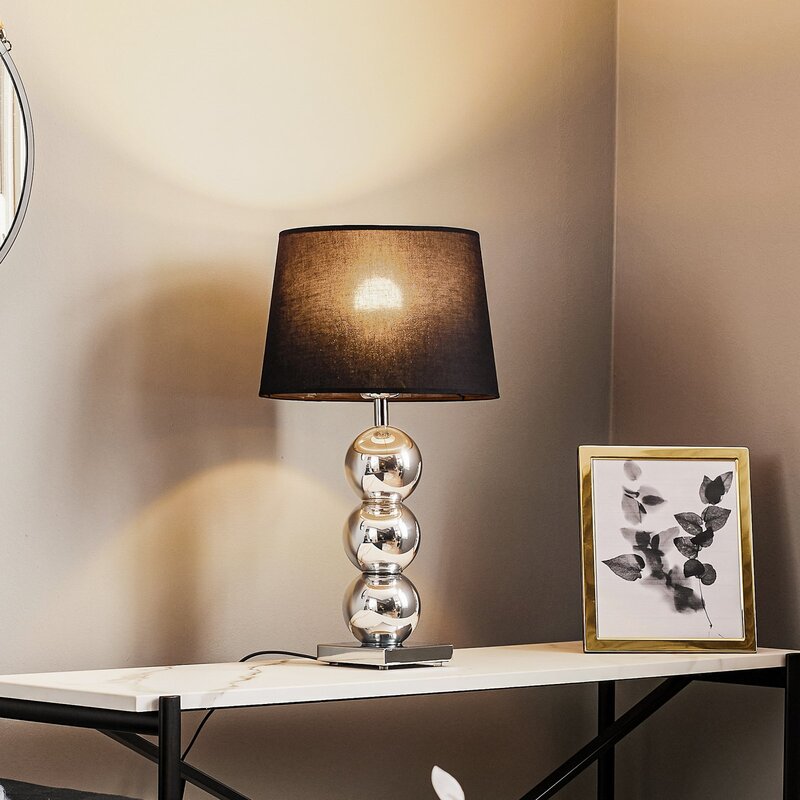 Euluna Textil-Tischlampe Fulda Schreibtischlampe E27 Schirm schwarz Fuß chrom - 5902553217070