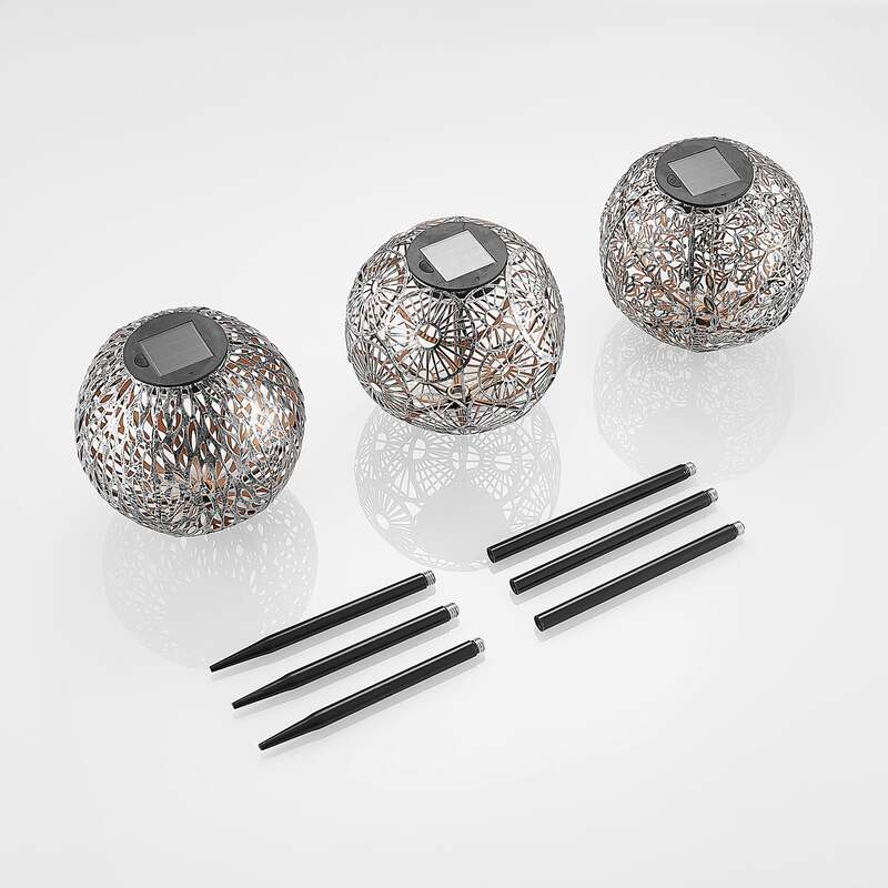Lindby Gartenleuchte Solarleuchte Vilani LED 3er Set warmweiß IP44 54cm silber - 4251096599398