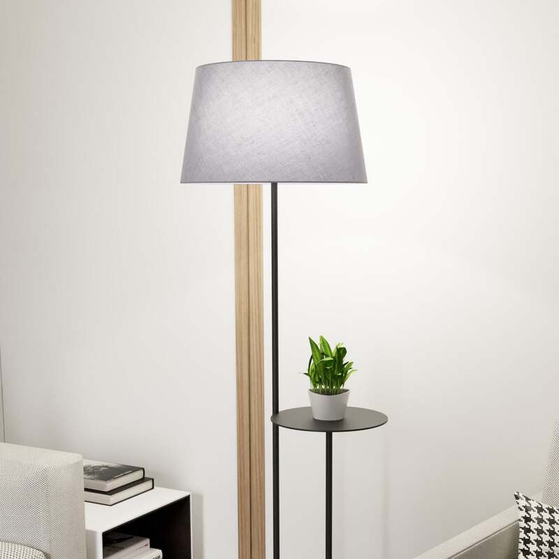 Stehlampe Hotel grau/schwarz Stehleuchte Lampe mit Ablagetisch 150cm Höhe 44cm Ø - 5907106010993