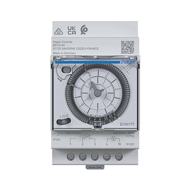 Hager Hutschienen-Zeitschaltuhr EHN171 analog Wochenprogramm 1800W Gangreserve - 3250617201094