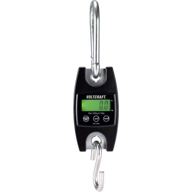 Voltcraft Hängewaage HS-100 digital 100kg Wägebereich 100g schwarz mit Haken - 4053199995325