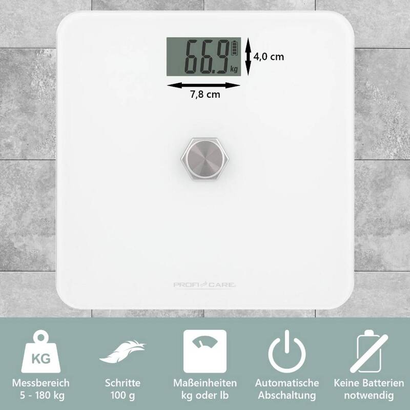 ProfiCare PC-PW 3112 w Personenwaage Waage digital 180 kg Weiß Glasoberfläche - 4006160331127