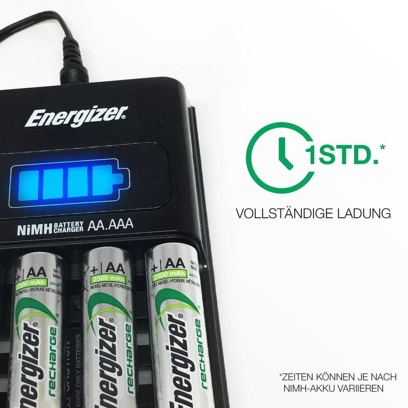 Energizer Rundzellen-Ladegerät Batterie-Ladegerät Laden NiMH Micro AAA Mignon AA - 7638900421248