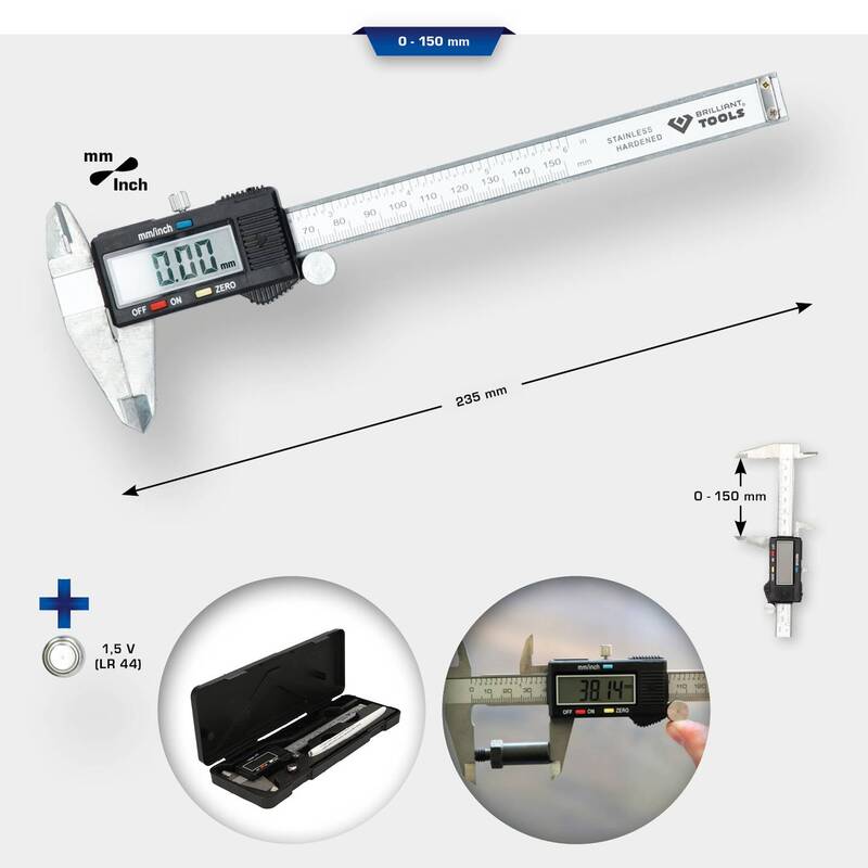 Brilliant Tools Digitaler Messschieber 150mm Präzisionsmessgerät Messwerkzeug - 4042146778456