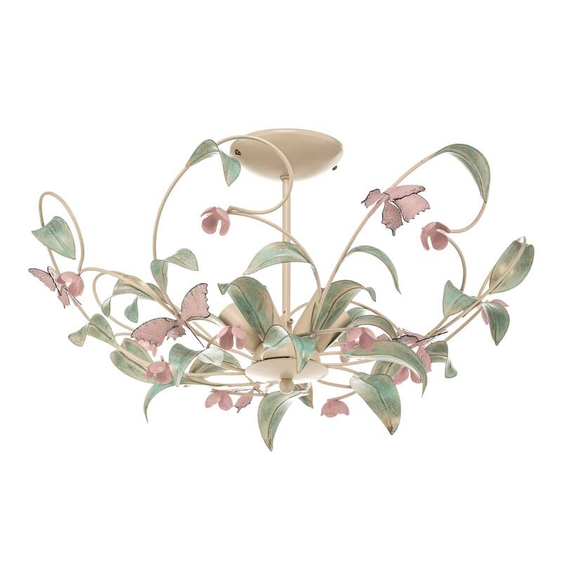 Deckenlampe BUTTERFLY LED dimmbar Edelstahl creme grün rosé 5-flammig Ø64cm - 5907565962888