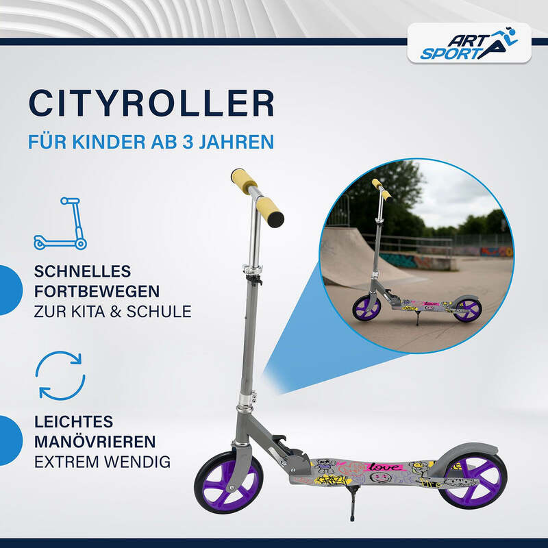 Cityroller Scooter Graffity XXL Räder Hinterradreibungsbremse Fußständer - 4260304765760