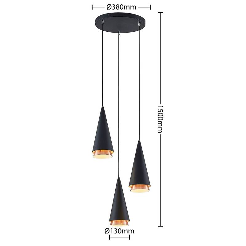 Lucande Naoh Hängeleuchte Rondell Hängelampe Lampe Leuchte 3-flg. E27 schwarz151 - 4251911709681
