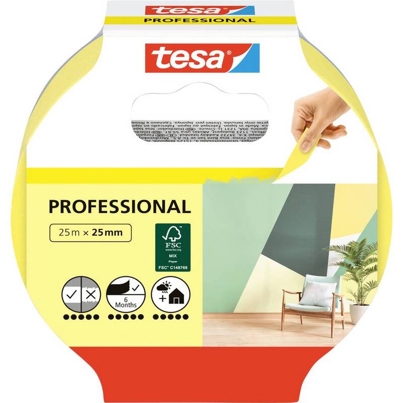 tesa Kreppband Malerband Präzision Indoor Gelb Abdeckband 25 mm x 25 m 30 STÜCK - 4042448150059