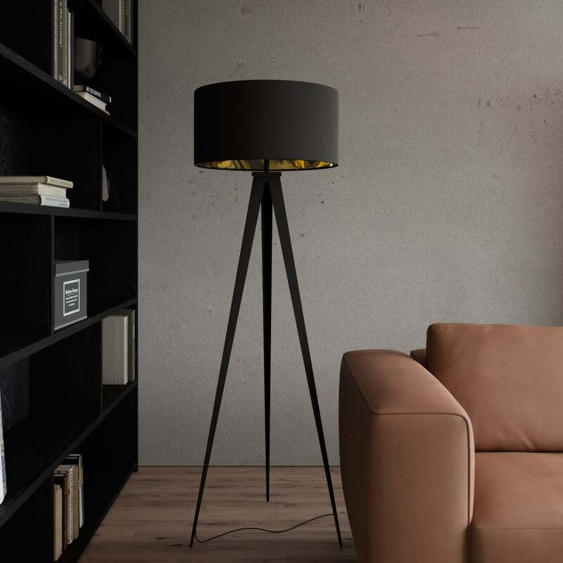 Lindby Stehlampe Benik Tripod Leuchte Lampe schwarz gold 153cm Höhe 50cm - 4251096530964