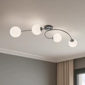 B-Ware EMIBIG LIGHTING Vibra Ceiling Lamp, Opal/black, Length 110 Cm, Glass, 4-bulb
