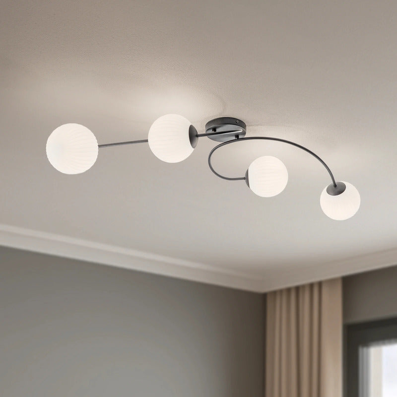 EMIBIG LIGHTING Vibra Ceiling Lamp, Opal/black, Length 110 Cm, Glass, 4-bulb - 5907106010467