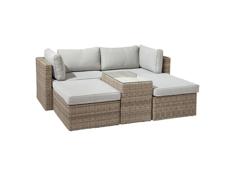 Lounge-Set Olea 5-teilig Polyrattan Sand Ecklounge Sitzgruppe Sonneninsel Garten - 4007873338434