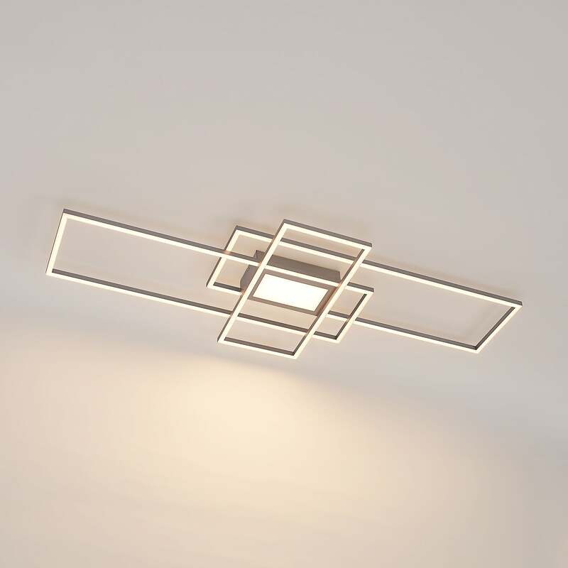 Lindby Deckenleuchte Caitlin LED Lampe dimmbar nickel CCT Fernbedienung 105x42cm - 4251096595598