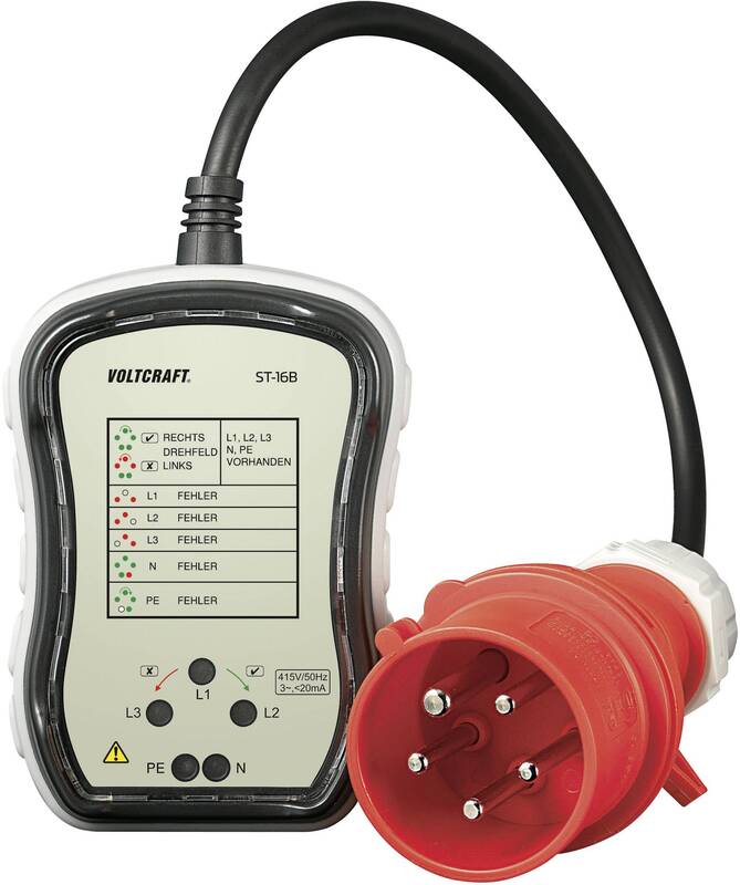 VOLTCRAFT ST-16B 3-Phasen Steckdosentester Kalibriert Werksstandard 40 x 115 mm - 4016138566208