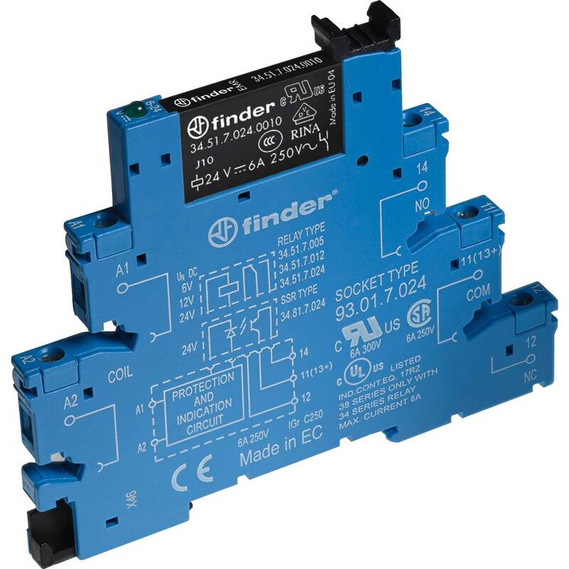 Finder Relaisbaustein 38.51.0.024.5060 Schaltstrom 6A 24V DC/AC IP20 1 Wechsler - 8012823217390