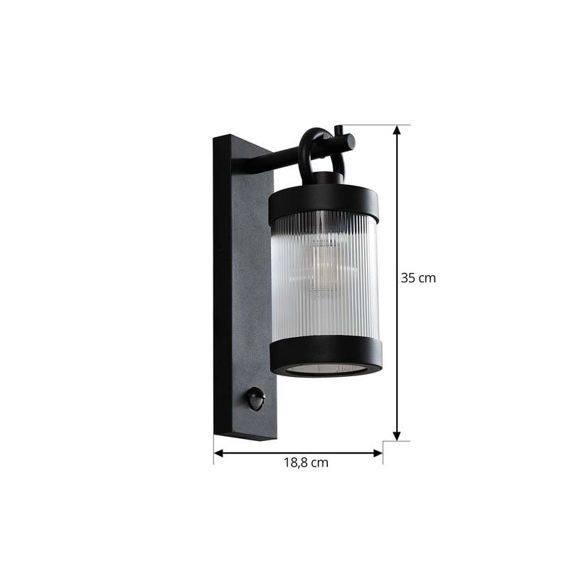 Lindby Außenwandleuchte Yrene LED Gartenlampe mit Sensor schwarz 20cm IP44 - 4251911798098