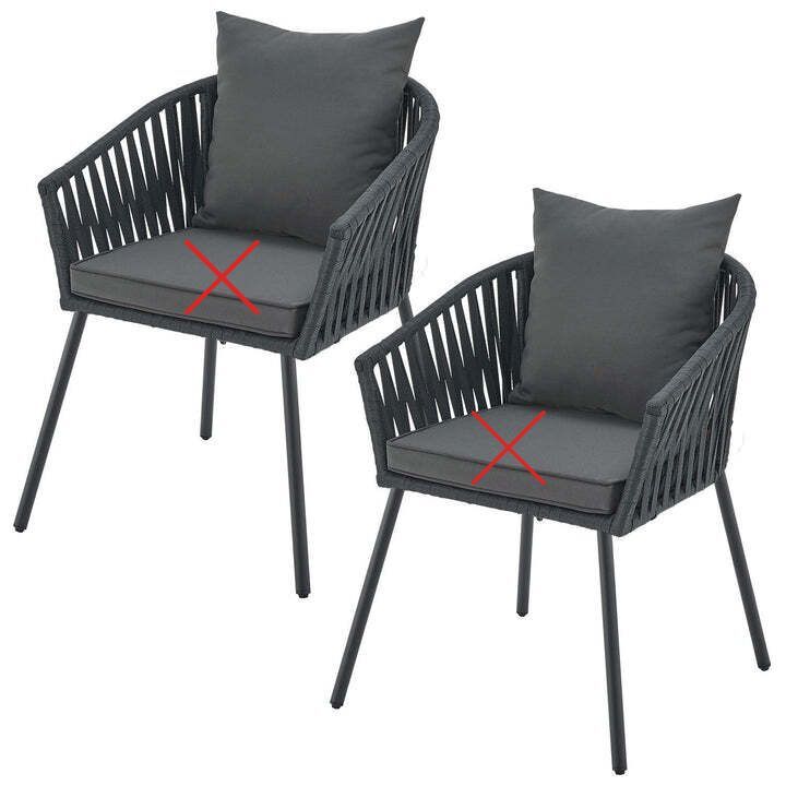 Gartenstuhl Rope 2er Set Stuhl mit Seilgeflecht und Kissen dunkelgrau schwarz - 4262437184661