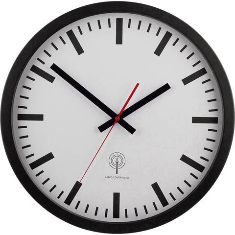 EUROTIME  Funk Wanduhr Bahnhofsuhr Funkuhr 40 cm Analog AutomatikSchwarz - 4044685500727