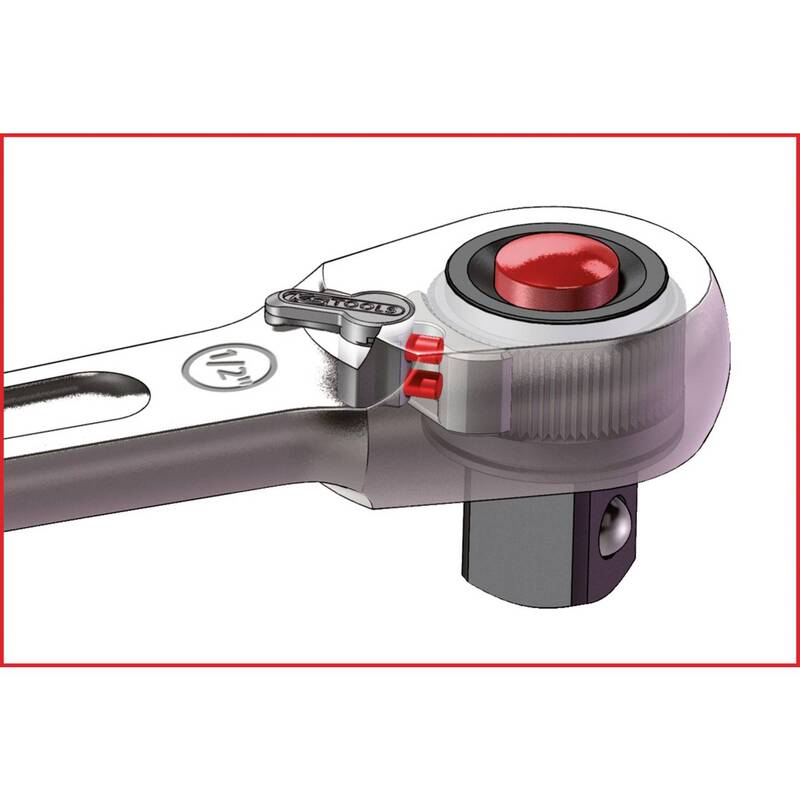 1/2" KS Tools SlimPOWER Umschaltknarre 72 Zahn 710 Nm Chrom-Vanadium 245 mm - 4042146418284