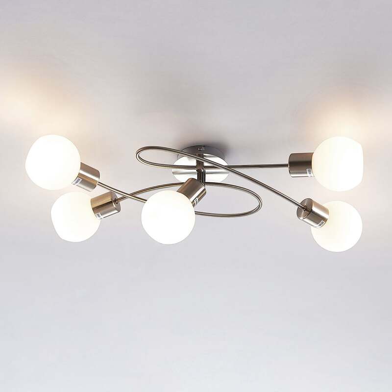 Lindby Deckenleuchte Deckenlampe Elaina Opalglas Nickel Glas Lichtspender E14 - 6291106553390