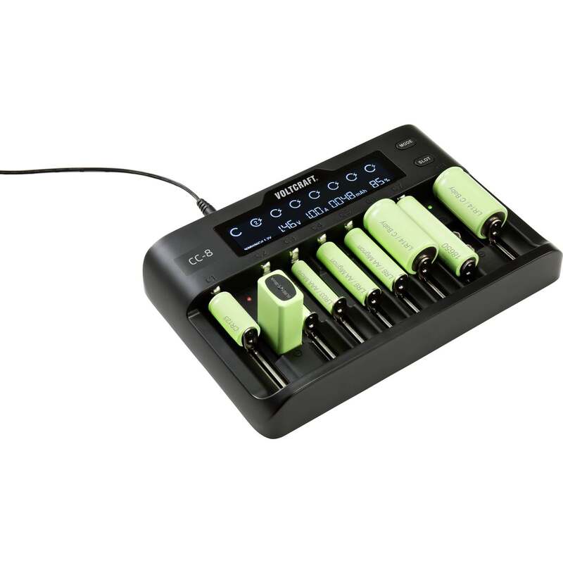 Voltcraft Rundzellen-Ladegerät CC-8 LiIon NiMH NiCd 10 Schacht Ladegerät 2000mA - 4053199993451