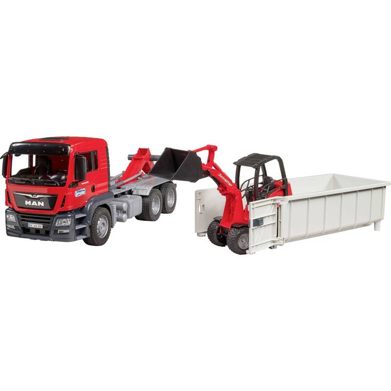 Bruder LKW Modell MAN TGS Abrollcontainer Schäffer Hoflader Spielzeug 1:16 - 4001702037673