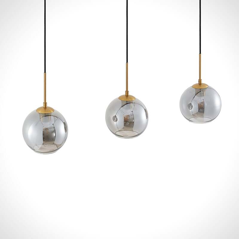 Lindby Hängeleuchte Hiwana LED Pendelleuchte dimmbar rauchgrau messing 3-flammig - 4251096598261