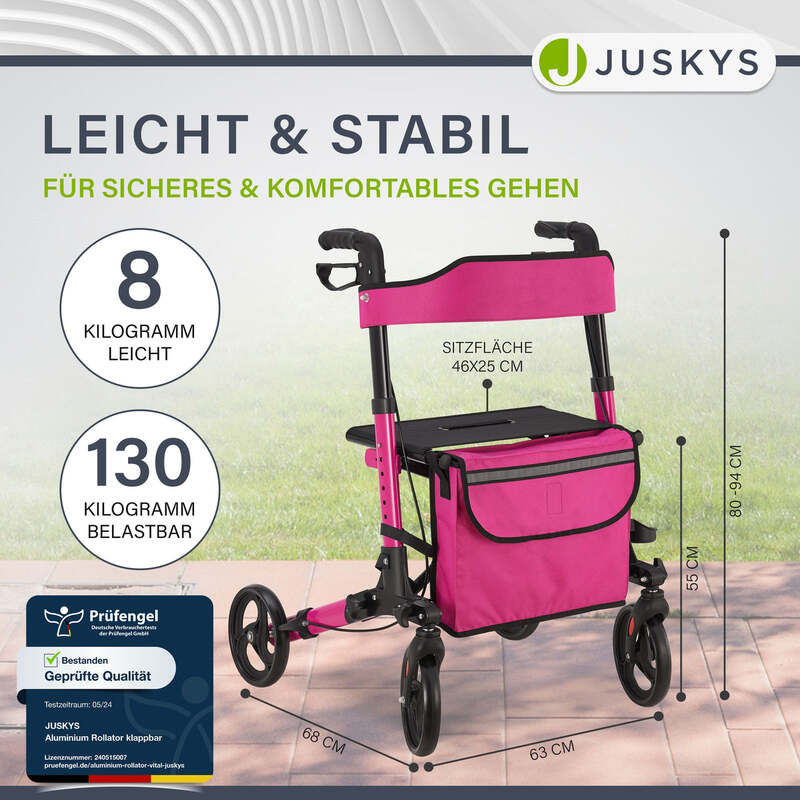 Aluminium Rollator Vital klappbar Gehhilfe leicht 130kg Höhenverstellbar Lila - 4260565522720