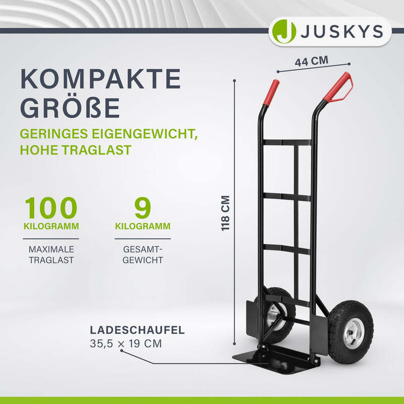 Sackkarre Basic klappbar schwarz mit roten Griffen große Lufträder 100kg 118cm - 4260565522515