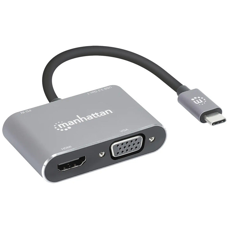 Manhattan USB-C Dockingstation HDMI VGA 4-in-1 Adapter Universal Space Grau 15cm - 0766623130691