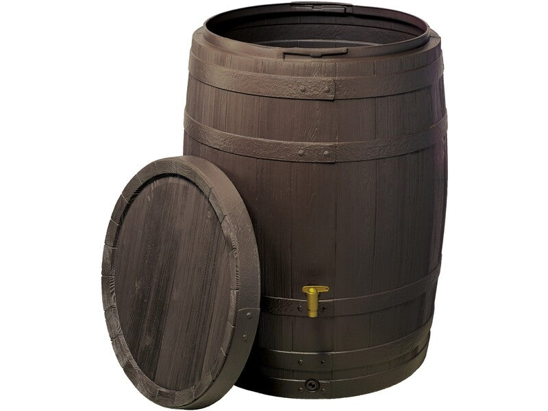 4Rain Regenfass Vino 400l Dunkelbraun Holzoptik Abnehmbarer Deckel Auslaufhahn - 4023122204541