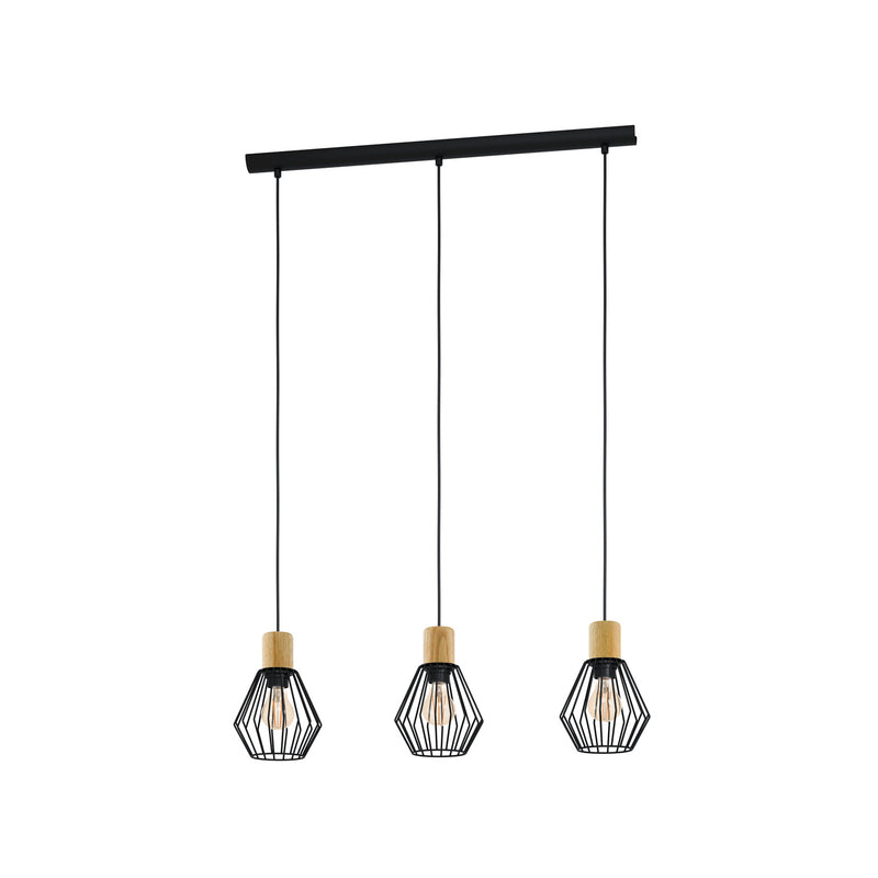 Eglo Hängeleuchte Pendelleuchte Palmorla 3-flammig dimmbar schwarz Holz 76x16cm - 9002759440947
