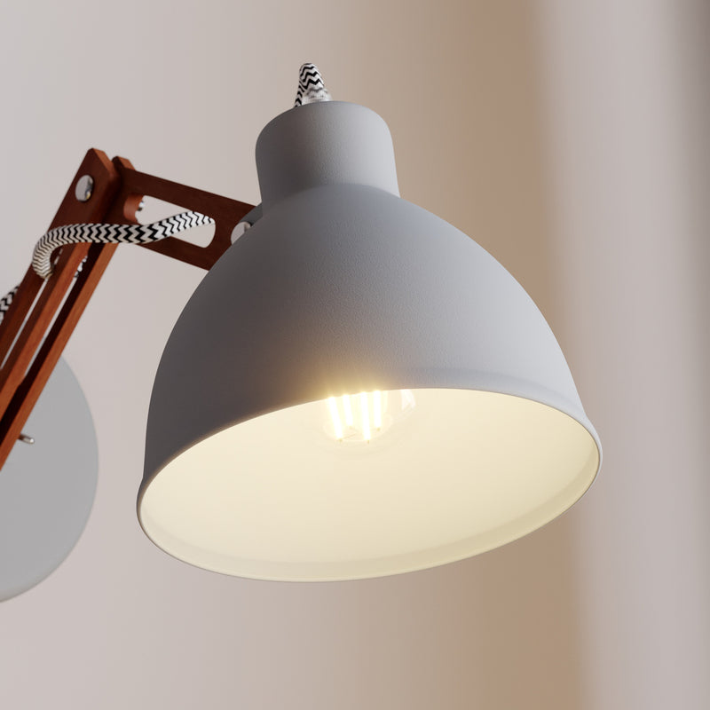 Wandlampe Skansen Holzarm dimmbar grau Leuchte aus Holz und Metall 25cm hoch - 5907687434621