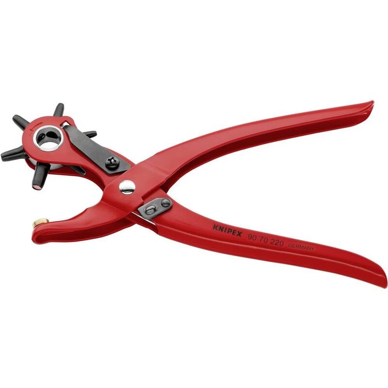 Knipex Revolverlochzange 220mm Werkzeugstahl mit 6 Lochpfeifen rot - 4003773035510