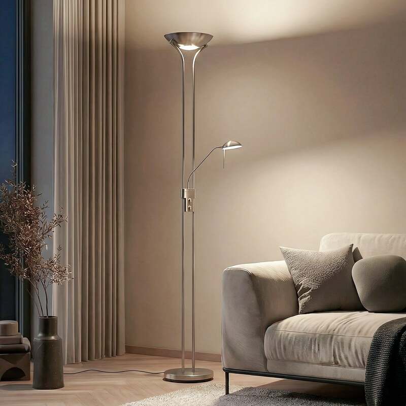 Lindby LED Stehleuchte Josefin dimmbar Leselicht Lampe nickel satiniert 180cm - 4251096532388