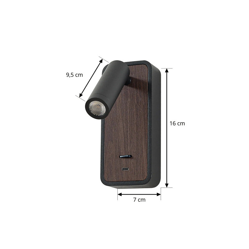 Lindby Wandleuchte Tallis LED Lampe schwarz Holz USB-C beweglich warmweiß 3000K - 4255830903519