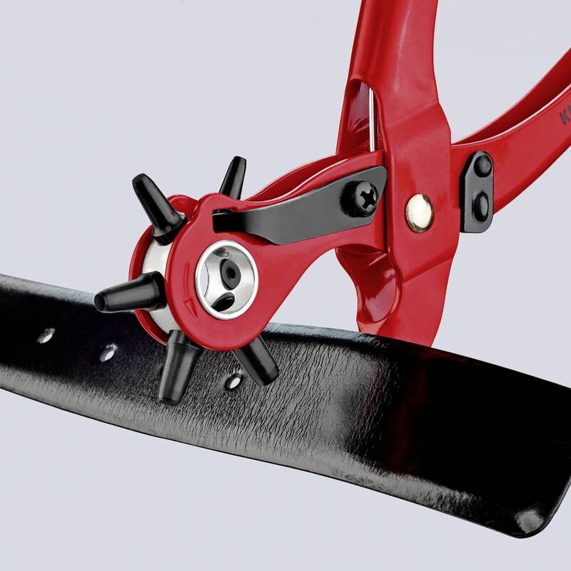 Knipex Revolverlochzange 220mm Werkzeugstahl mit 6 Lochpfeifen rot - 4003773035510