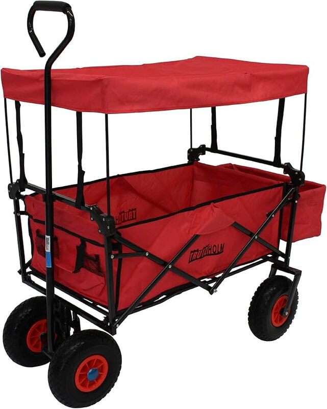 TRUTZHOLM Bollerwagen faltbar 80L 4 PU Räder mit Dach rot platzsparend - 4047385740431