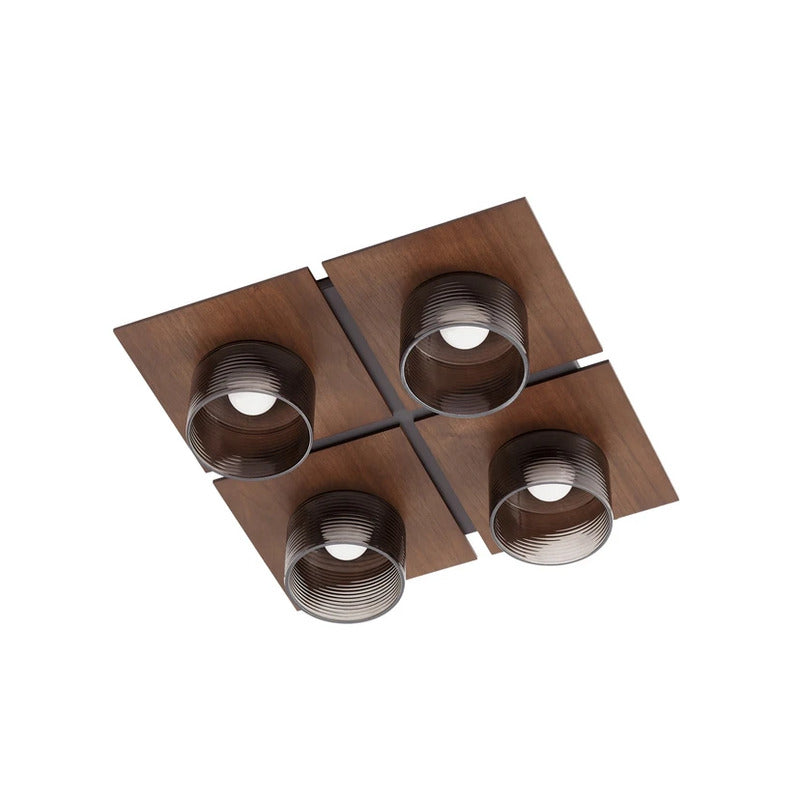 Lucande Deckenleuchte LED Lampe eckig 42cm walnuss rauchgrau Glas 30W 920lm - 4255830911156