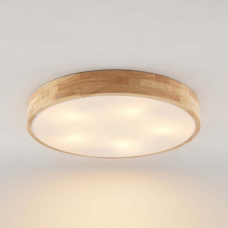 Lindby Deckenlampe Tanju LED Leuchte Lampe dimmbar rustikal Ø60cm Holz weiß - 4251911729061
