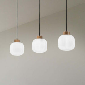 B-Ware Harmony Hängelampe Pendelleuchte Opalglas Eichenholz L110cm 3flg SIEHE TEXT/FOTO