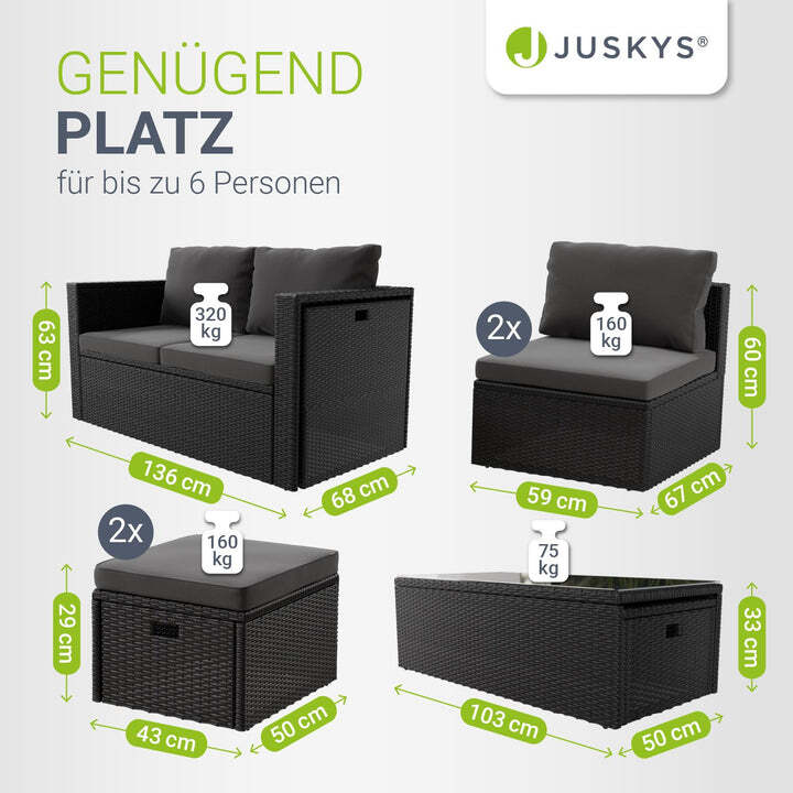 Polyrattan Lounge Salou Gartenmöbel Set für 6 Personen mit Polstern schwarz grau - 4262437180267