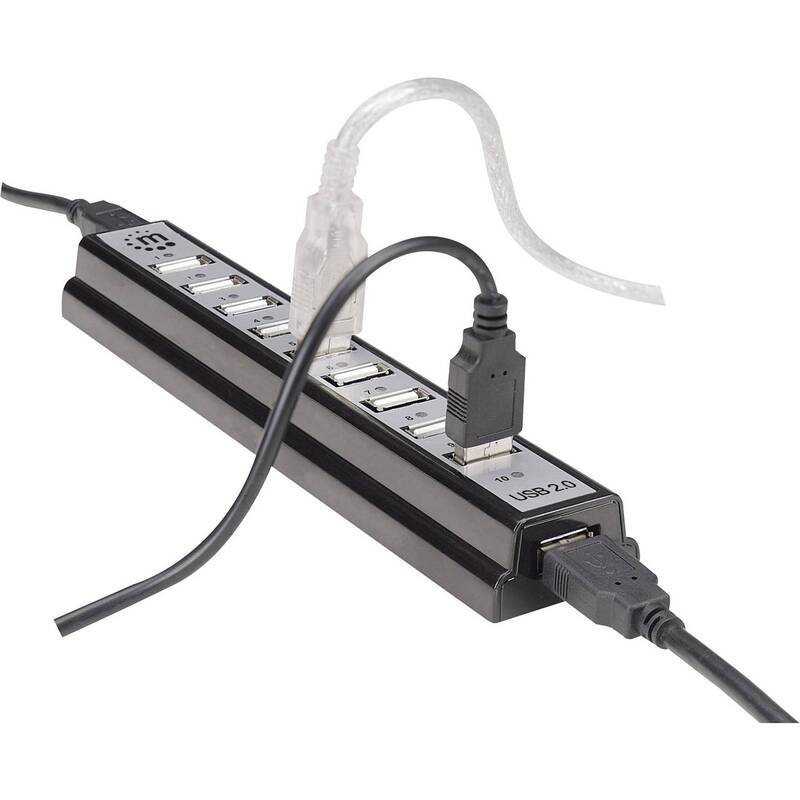 Manhattan 161572 10-Port Hi-Speed USB 2.0 Desktop Hub - 0766623161572