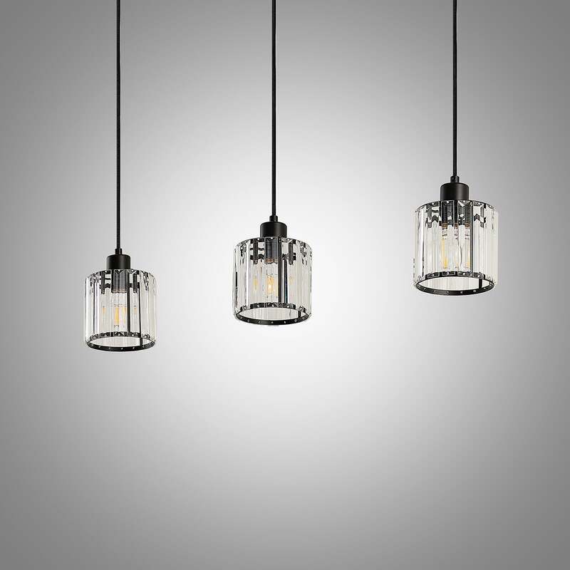 Lindby Hängeleuchte Vella LED Pendelleuchte Lampe 3-flg transparent 83cm schwarz - 4251096581195